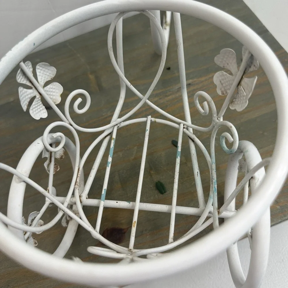 Vintage Metal Tricycle Planter Plant Stand Shabby Chic Rustic White Holds 6